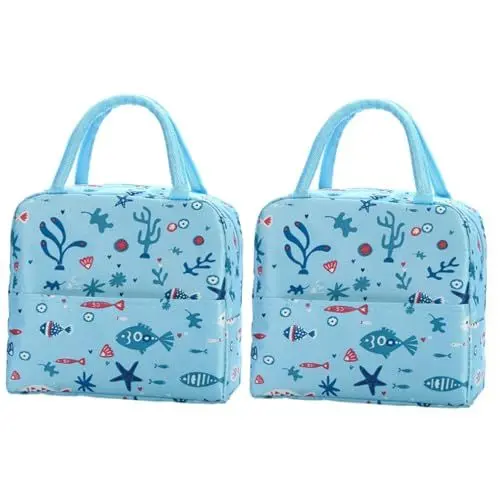 Produktbild: ABOOFAN Kühler 2St isolierte lunchtasche kühltüte picnic bag Hitzebeständig blueriiot bläulich Einkaufstüten handtasche Camping-Lebensmittelbeutel Picknick- verdicken Lunchbox-Tasche