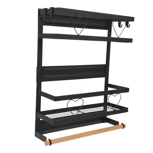 Produktbild: ABOOFAN Magnetisches Kühlschrankregal Aus Kohlenstoffstahl Und Holz Mit Rostschutzfarbe Beschichtet Für Gewürzflaschen Dosen Und Snacks Einfach An Metalloberflächen Zu Installieren