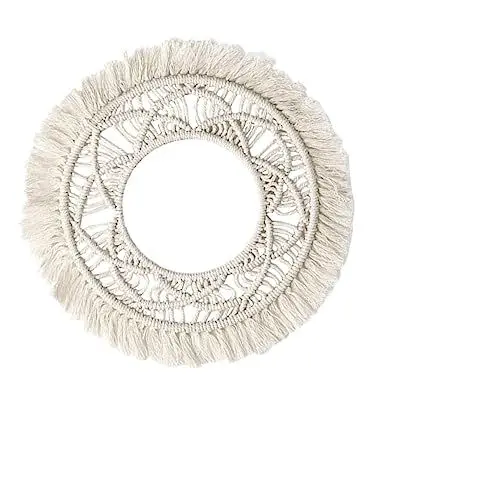 Produktbild: ABOOFAN Makramee Vorhang Makramee 50cm Tische Makramee Fensterdeko Spiegel Makramee Wandbehang Boho Makramee Tischdecke Gewebte Wandbehang Boho Deko Rund Weiß Streifen Antiquität