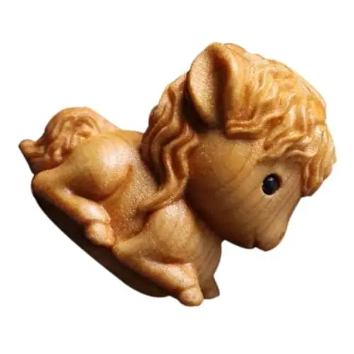 Produktbild: ABOOFAN Mini Holz Tierfigur Pferd Handgefertigte Deko aus Zirbelkiefer für Glück und Niedliches Ornament für Zuhause ca Perfektes für