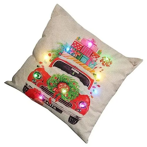 Produktbild: ABOOFAN Rote Wurfkissenbezüge Weihnachtskissen Für Couch Weihnachtskissenbezüge 18x18 Hausversorgung Weihnachten Lendenkissen Leinenkissenbezüge Mit Led-leuchten Flachs Sofakissen Perlmutt