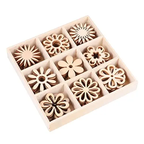 Produktbild: ABOOFAN Stücke Gesetzt Babyparty Holzscheiben Unvollendete Holzdekoration Ornament Handwerk Blumenholzformen Blumenausschnitte Mini-holzformen Holzmünzen Hölzern Jahrgang Schablone
