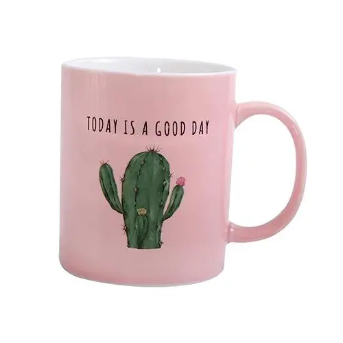 Produktbild: ABOOFAN Keramiktasse Rosa Mit Kaktus-druck Kaffeetasse Für Heißgetränke Glatte Kanten Hitzebeständig Für Zuhause Und Büro