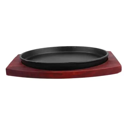 Produktbild: ABOOFAN Teller 1Stk Antihaft Steakteller aus Metall Servierplatte grillschale Bratpfanne Backform Rindersteak Platte Auflaufform aus Metall Backgeschirr Grillplatte Hölzern Runde Backform