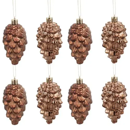 Produktbild: ABOOFAN Weihnachts-Tannenzapfen-Ornamente Aus Glas 8 Stück Hängende Kunststoff-Tannenzapfen-Anhänger Im Herbst Bruchsichere Weihnachtskugel Rustikale Hängende Tannenzapfen Für