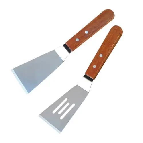Produktbild: ABOOFAN frittierte Schaufel edelstahlspachtel küchenhelfee Wendespatel Pfannenwender aus Edelstahl hohle Schaufel Teigspatel Kochen Gebäck Angelschaufel Grillspatel Steakspatel Hölzern