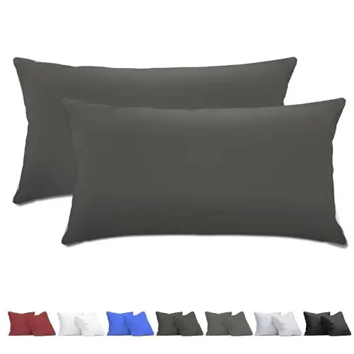 Produktbild: aboveBED Kissenbezug 40 x 80 (2er-Set), Grau, Kopfkissenbezug 40x80 cm aus 100% Mikrofaser, Kissenbezug mit Reißverschluss, Weich und Atmungsaktiv, Waschbare