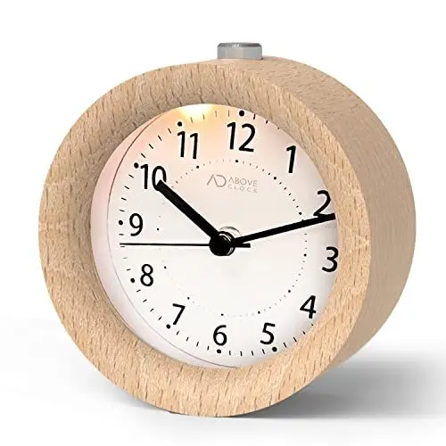 Produktbild: aboveClock Wecker Analog Ohne Ticken, Wecker Holz mit Snooze, Nachttisch Tischuhr mit Nachtlicht, Retro Wecker Analog Batteriebetriebe（1*AA-Batterie benötig - Naturholz in Hellbraun