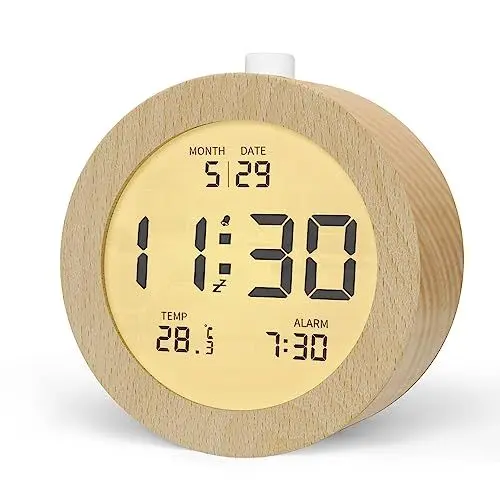 Produktbild: aboveClock Wecker Digital, Batteriebetriebene Uhr Tischuhr, LCD Alarm Clock Wecker Holz mit Temperaturanzeige, Snooze, Hintergrundbeleuchtung für Schlafzimmer Schreibtisch Reisen<strong>Holz:</strong> 