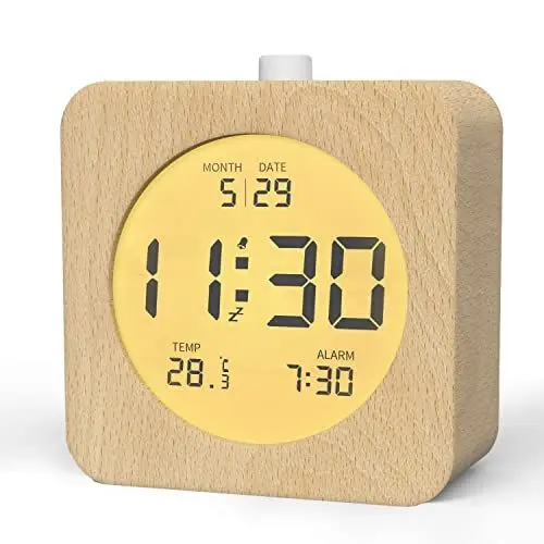 Produktbild: aboveClock Digitaler Wecker Holz mit Temperatur, Datum Anzeige, Digital Tischuhr mit Nachtlicht und Snooze Moduls, Wecker Batteriebetrieben (Batterie Nicht Enthalten)