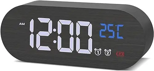 Produktbild: aboveClock Wecker Digital, LED Wecker Mit 2 Alarmen, 13 Wecktöne, 5 LautstäRke, Digitaler Wecker Holzoptik mit Großer Anzeige, Dimmbare Helligkeit, Snooze, Digital Nachttischwecker USB Wiederaufladbar