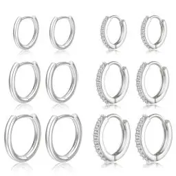 Produktbild: ABPBA Creolen Silber 925 Kleine Ohrringe Silber Creolen mit Zirkonia Hypoallergene Creolen Silber Kleine Knorpelschläfer Huggie Ohrringe Silber Set für Mehrere Piercings 6 Paar