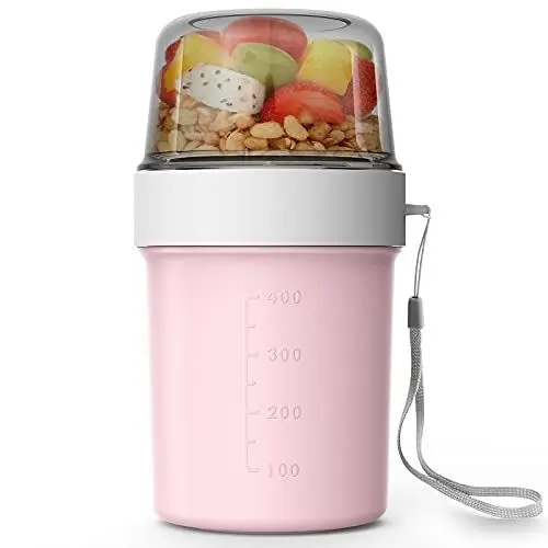 Produktbild: Abree Müslibecher To go Becher 560ml+310ml Praktischer Müslibecher,Joghurtbecher,Lunchbox für Gefrierschränke Mikrowelle und Geschirrspüler (Rosa)