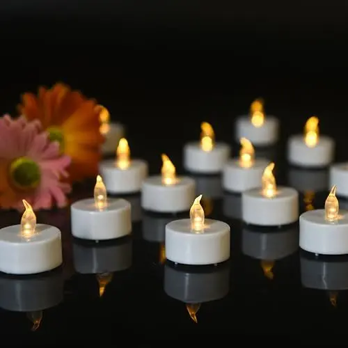 Produktbild: Abrief LED Teelichter, 12 Stück elektrische teelichter künstliche,realistische flackernde Glühbirne, elektrische künstliche Kerze in warmem Gelb