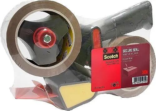 Produktbild: Scotch Abroller mit Pistolengriff + Scotch Verpackungsklebeband für einen sicheren Verschluss, Braun, 50 mm x 66 m, 1 Dispenser + 2 Rollen/Packung