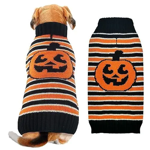 Produktbild: ABRRLO Halloween Haustier Pullover gestrickt gestreift Katze Hundekleidung für kleine mittlere große Hunde Pullover-L