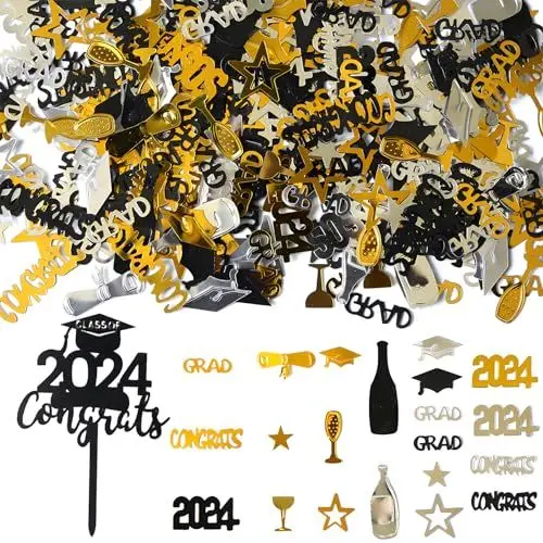 Produktbild: Abschluss Konfetti & Abschlussfeier Deko Cake Topper,Glitter Confetti Grad 2024 Abschluss Tortendeko für Kuchen Deko Tischdeko Streudeko Abschlussfeier party Deko