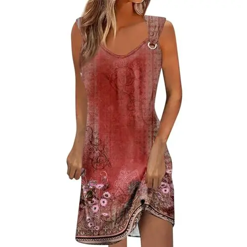 Produktbild: Sommerkleid Damen Cocktailkleid Damen Elegant Festliches Outfit Damen Boho Brautkleid Kleider für Frauen Ab 50 Kleid Kariert Damen Abendkleid Damen Knielang Kleid Festlich Rot S