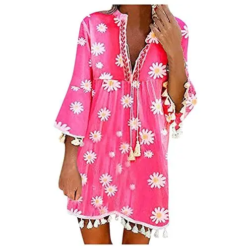 Produktbild: Abschlusskleid rot,Kleider elegant Damen,Abendkleid Sommer Hochzeit,Abiballkleider kurz,Festliche Kleider für Damen ab 50 Jahren,Prinzessin Kleid,bonprix röcke(D-Rosa,3XL)