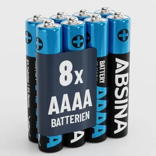 Produktbild: ABSINA 8X Batterien AAAA für Surface Pen, Tablet Stift und vieles mehr - AAAA Batterie 1,5V Alkaline - Mini Batterien AAAA LR61 E96 - AAAA Batterien, Batterie AAAA 1,5V, AAAA Batteries, 4A Batterien
