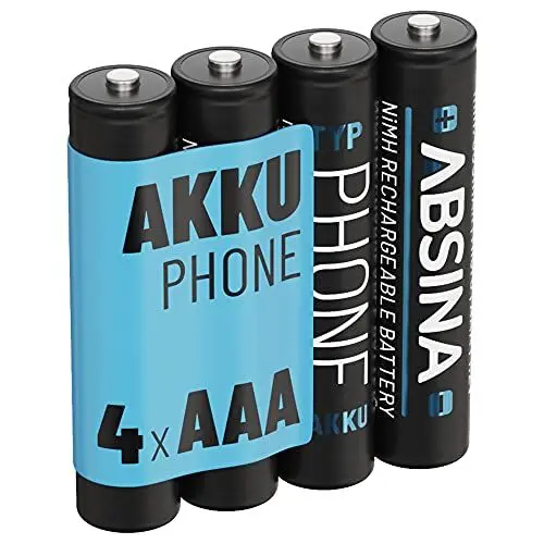 Produktbild: ABSINA 4X NiMH Akkus für Telefon Gigaset Mobilteil wiederaufladbar 800 mAh - Akku für Gigaset A415 750mAh - 750 mAh Akku Batterien AAA für Telefon Gigaset A400 A415, C300 C430, C475 C530, CL660HX