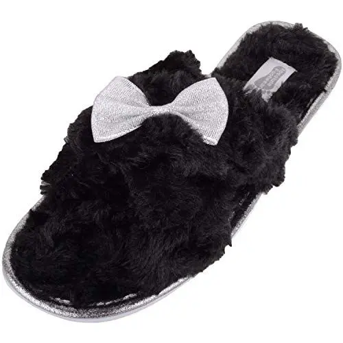 Produktbild: Absolute Footwear Samantha Damen Slipper, Kunstfell, mit Schleife, Schwarz, 38/39 EU