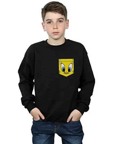Produktbild: ABSOLUTECULT Looney Tunes Jungen Tweety Pie Face Faux Pocket Sweatshirt 5-6 Years Schwarz