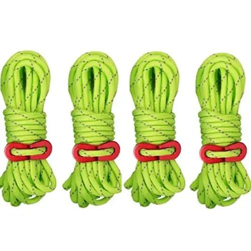 Produktbild: Abspannseile,4 Stück Spannseile Leuchtend Reflektierend Zeltschnur Reissfest Camping Schnur mit Seilspanner,Für Camping Zelt Wandern,(Ø 4mm * Länge 4m) (Grün Fluoreszierend)