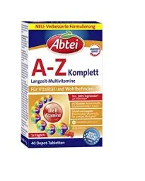 Produktbild: Abtei A-Z Komplett Langzeit-Multivitamine - 24 Vitamine und Mineralstoffe - hochdosiert, vegetarisch - 40 Depot-Tabletten