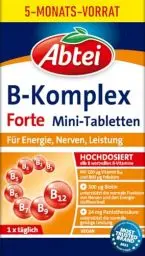 Produktbild: Abtei B-Komplex Forte – Für Energie, Nerven und Leistung – Hochdosiert, Vegan, Glutenfrei – Vorratspackung – 150 Mini-Tabletten für 5 Monate