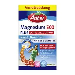 Produktbild: Abtei Magnesium 500 Plus Extra-Vital-Depot – Zur Unterstützung von Muskeln, Nerven, Herz – Mit 500mg Magnesium – Glutenfrei, Laktosefrei, Vegan – Vorratspackung – 126 Tabletten für 4 Monate