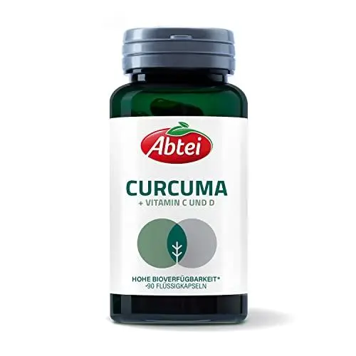 Produktbild: Abtei Nature & Science Curcuma - mit Vitamin C und D - Premium Flüssigkerntechnologie -185 x höhere Bioverfügbarkeit - hochdosiert und laborgeprüft, 90 Kapseln