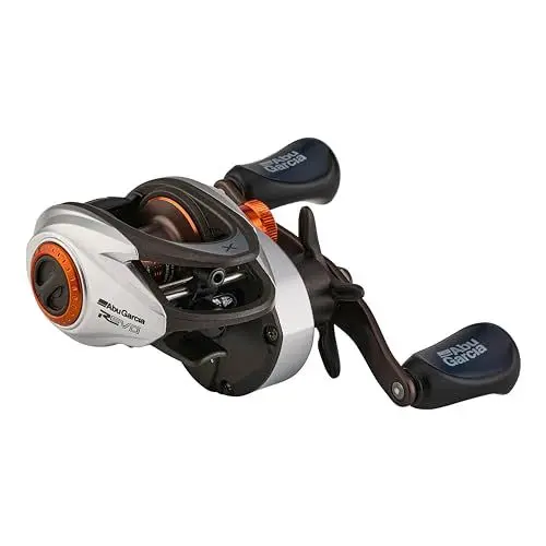 Produktbild: Abu Garcia Low Profile Baitcast Reel, Revo X Low Profile Reels, Raubfischangeln, Süßwasserangler, Barsch, Hecht, Zander, Schwarz/Silber, robust & leicht, 8+1 Lager, Low Profile