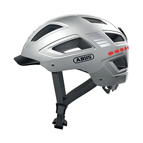 Produktbild: ABUS Fahrradhelm mit Licht - Hyban 2.0 LED - Vorder- und Rücklicht & robuste Hartschale - für Damen und Herren - Silber Glänzend, Größe L