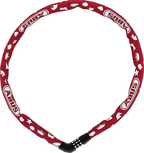 Produktbild: ABUS Kettenschloss Steel-O-Chain 4804C Symbols – Zahlenschloss für Kinderfahrräder – ABUS-Sicherheitslevel 3 – 75 cm – Rot