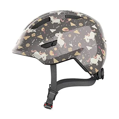Produktbild: ABUS Kinderhelm Smiley 3.0 - Fahrradhelm mit tiefer Passform, kindergerechten Designs & Platz für einen Zopf - für Mädchen und Jungs - Grau mit Pferde-Muster, Größe S