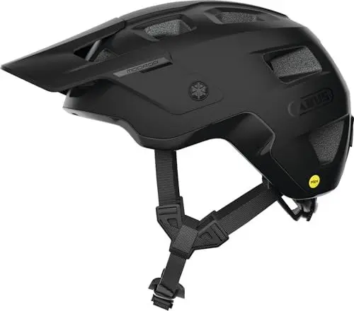 Produktbild: ABUS MTB-Helm MoDrop MIPS - robuster Fahrradhelm mit Aufprallschutz für Mountainbiker - individuelle Passform - Unisex - Schwarz Matt, L