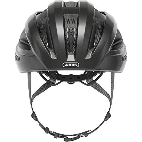 Produktbild: ABUS Rennradhelm Macator - sportiver Fahrradhelm für Einsteiger - auch für Zopfträger/-innen - für Damen und Herren - Titan (Grau Glänzend), Größe L