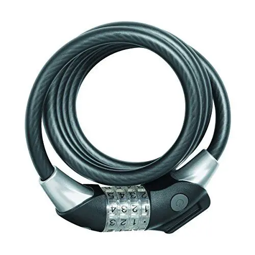 Produktbild: ABUS Spiralkabelschloss Raydo Pro 1450/185 + TexKF-Halterung - Zahlenschloss mit beleuchteten LED-Zahlenwalzen - ABUS-Sicherheitslevel 4-185 cm, Schwarz