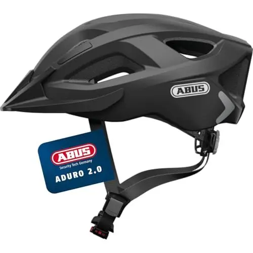 Produktbild: ABUS Stadthelm Aduro 2.0 - Allround-Fahrradhelm mit Licht - in sportivem Design für den Stadtverkehr - für Damen und Herren - Schwarz Matt, Größe L