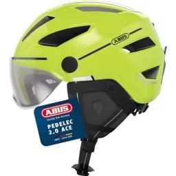 Produktbild: ABUS Stadthelm Pedelec 2.0 ACE - Fahrradhelm mit Rücklicht, Visier, Regenhaube, Ohrenschutz - für Damen und Herren - Gelb Glänzend, Größe M​