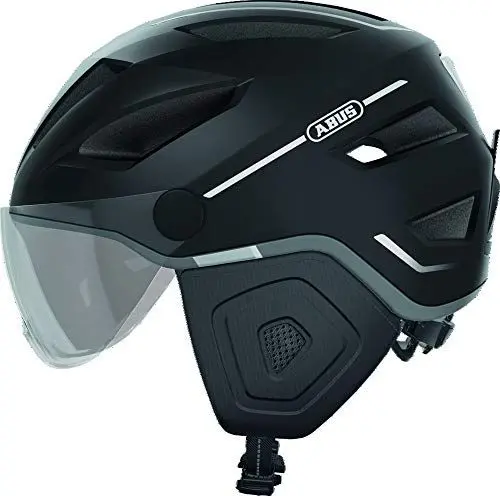 Produktbild: ABUS Stadthelm Pedelec 2.0 ACE - Fahrradhelm mit Rücklicht, Visier, Regenhaube, Ohrenschutz - für Damen und Herren - Schwarz Matt, Größe L