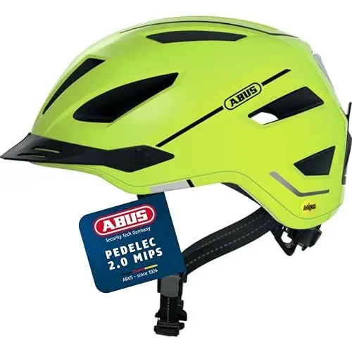 Produktbild: ABUS Stadthelm Pedelec 2.0 MIPS - Fahrradhelm mit Rücklicht, Schirm, Regenhaube und MIPS-Aufprallschutz - für Damen und Herren - Gelb Glänzend, Größe M