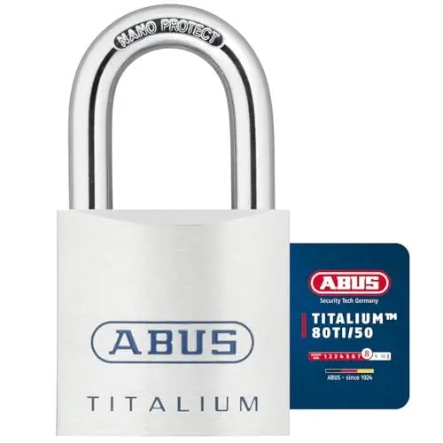 Produktbild: ABUS Titalium Vorhängeschloss 80TI/50 - Kellerschloss mit leichtem, massiven Schlosskörper aus Spezial-Aluminium - ABUS-Sicherheitslevel 8 - Silber