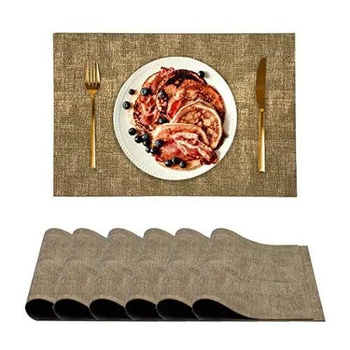 Produktbild: Abwaschbar Platzdeckchen Satz 6er Lederoptik Tischsets - Wasserdichtes PU-Tischset, Rutschfestes Platzdeckchen für Hause Küche Speisetisch, Kunstledermaterial 43cmx30cm (Braun)