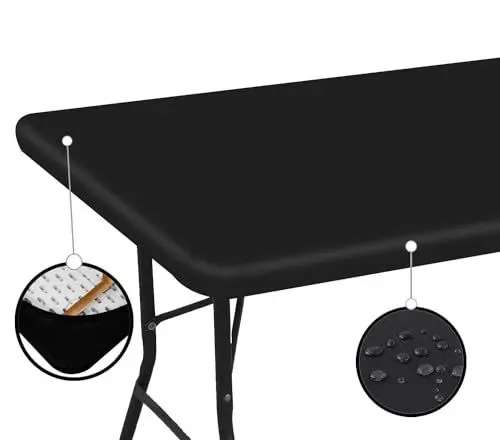 Produktbild: Glop Tischdecke Outdoor 182x76, Garten Tischdecken für Draußen, Tischdecke Abwaschbar, Schwarz, Rechteckig, Wasserabweisend und Elastisch, Spanntischdecke, Tischdecke mit Gummizug
