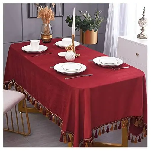 Produktbild: EHOMERY Abwaschbare Tischdecke Dino Center Table Cloth Schlichtheit In Reiner Farbe Wachstuch Gartentischdecke Deko Hochzeit Tischdeko Rot Tischschutz Dekoration 140X140Cm