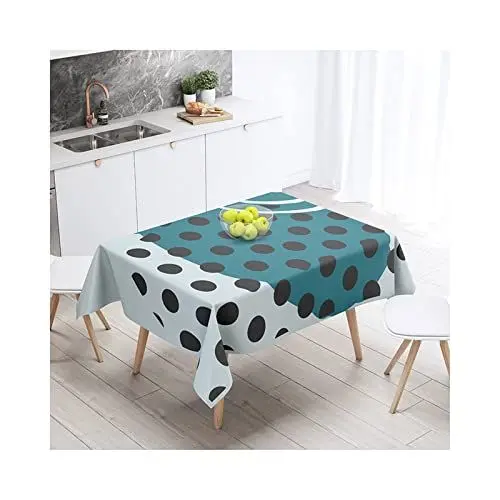 Produktbild: EHOMERY Abwischbare Tischdecke Drinnen Leinenoptik Tischtuchhalter Für Draußen Geometrische Punkte Gartentischdecke Wachstuch Blau Grün Schwarz Tischschutz Dekoration 140X180Cm