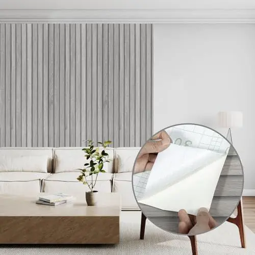 Produktbild: Abyssaly Tapete Klebefolie Möbel Holzoptik, Möbelfolie Selbstklebend Folie, 3D Effekt Wandpaneele Holz Dekorfolie, PVC Grau Möbelaufkleber für Möbel Wohnzimmer Schlafzimmer Schränke 40cmX300cm