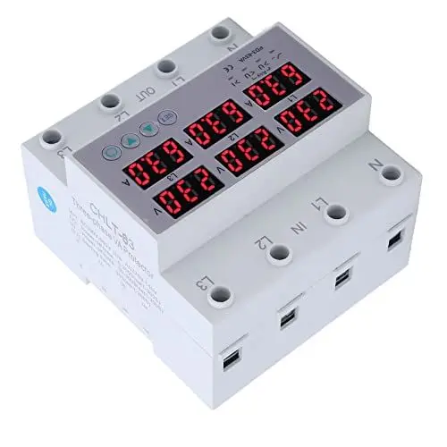 Produktbild: AC 390-500 V 3 Phasen DIN Schienen Voltmeter Amperemeter Einstellbarer Überspannungs- und Unterspannungsstromschutz 63A